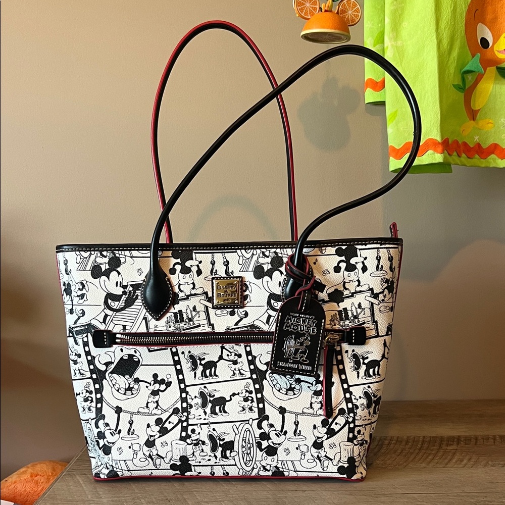 Dooney and Bourke Disney Black and White Mickey Tote with Red Accents